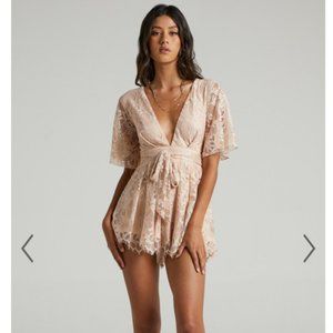 NWOT Showpo Break the Bar Playsuit in Blush Lace